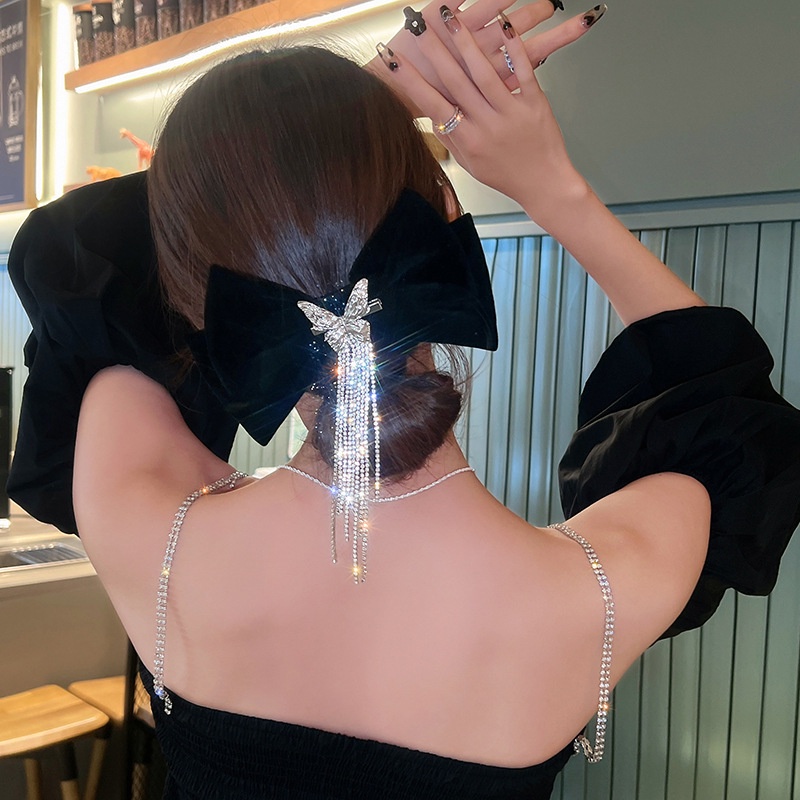 Kẹp Tóc Nơ Tua Rua Màu Trơn Cỡ Lớn Mẫu Mới Cho Nữ