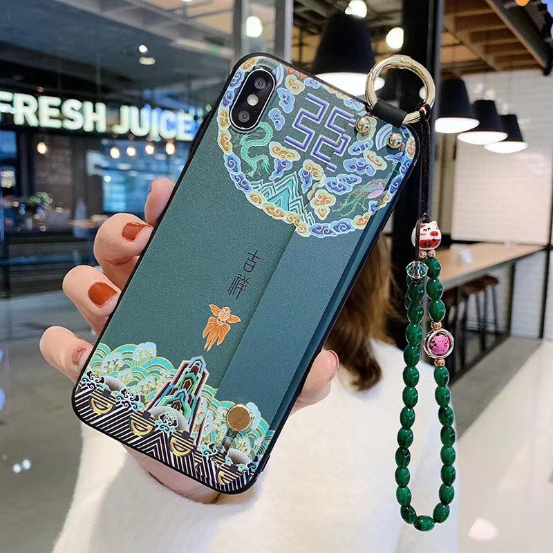 Ốp điện thoại dẻo họa tiết 3D phong cách Trung Quốc độc đáo kèm dây đeo cho SAMSUNG S8 S9 S10 PLUS