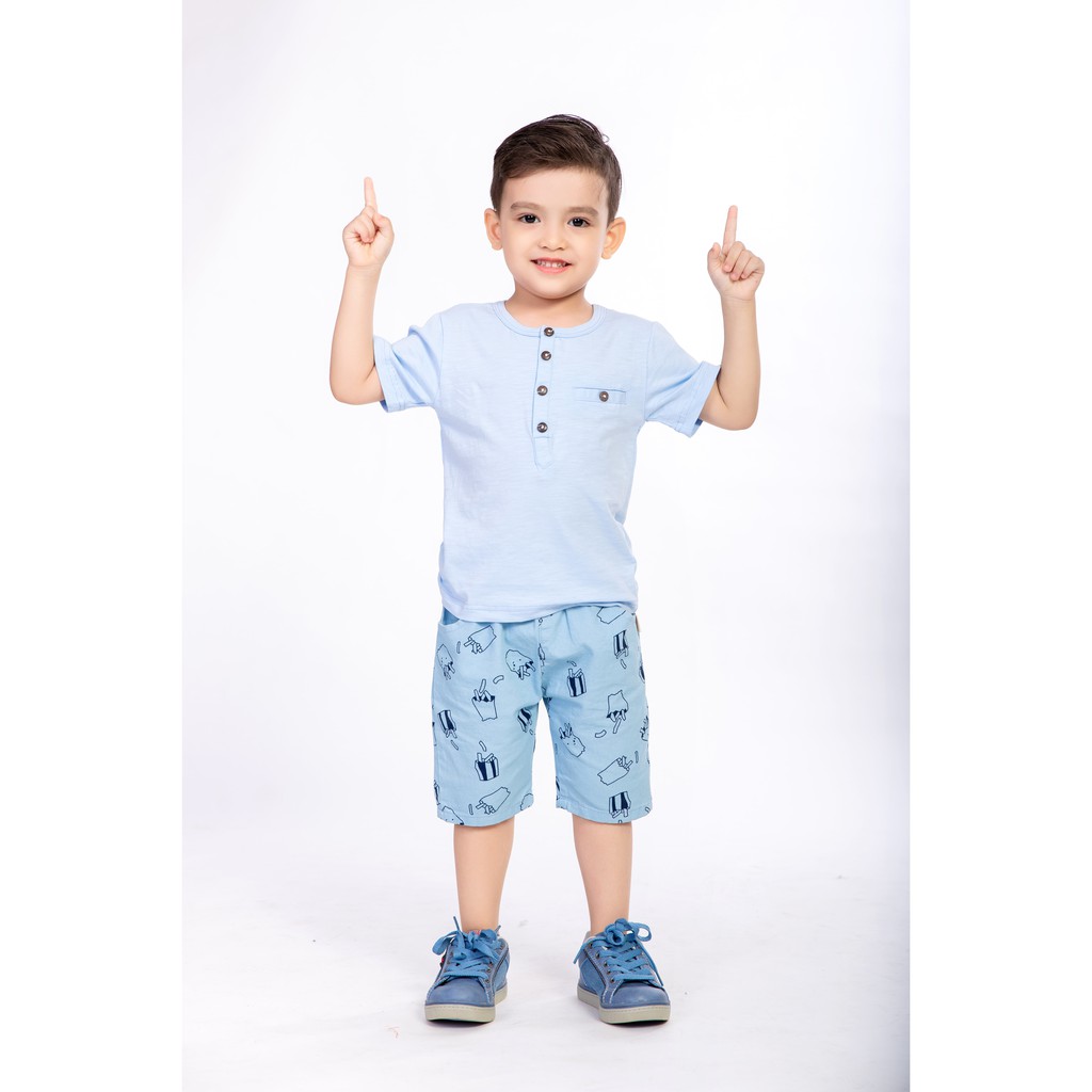 Áo sơ mi bé trai màu trắng/xanh navy/xanh dương Crown Kids Fashion T-Shirt CKBSGC2190701 cho bé 3-9 tuổi size 3-9