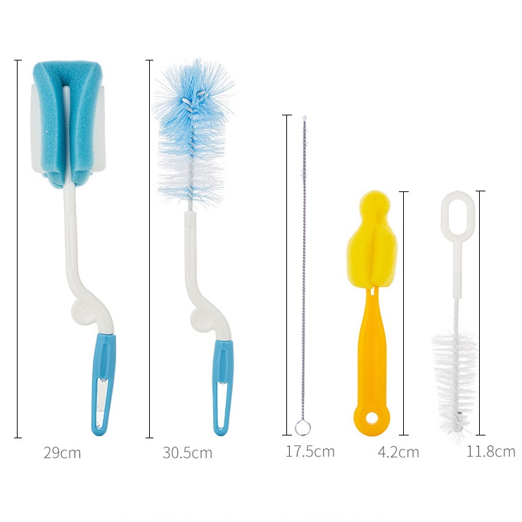 Bộ cọ rửa bình sữa 5 chi tiết xoay 360 độ vệ sinh bình sữa, núm ti, phụ kiện máy hút sữa Moon Baby