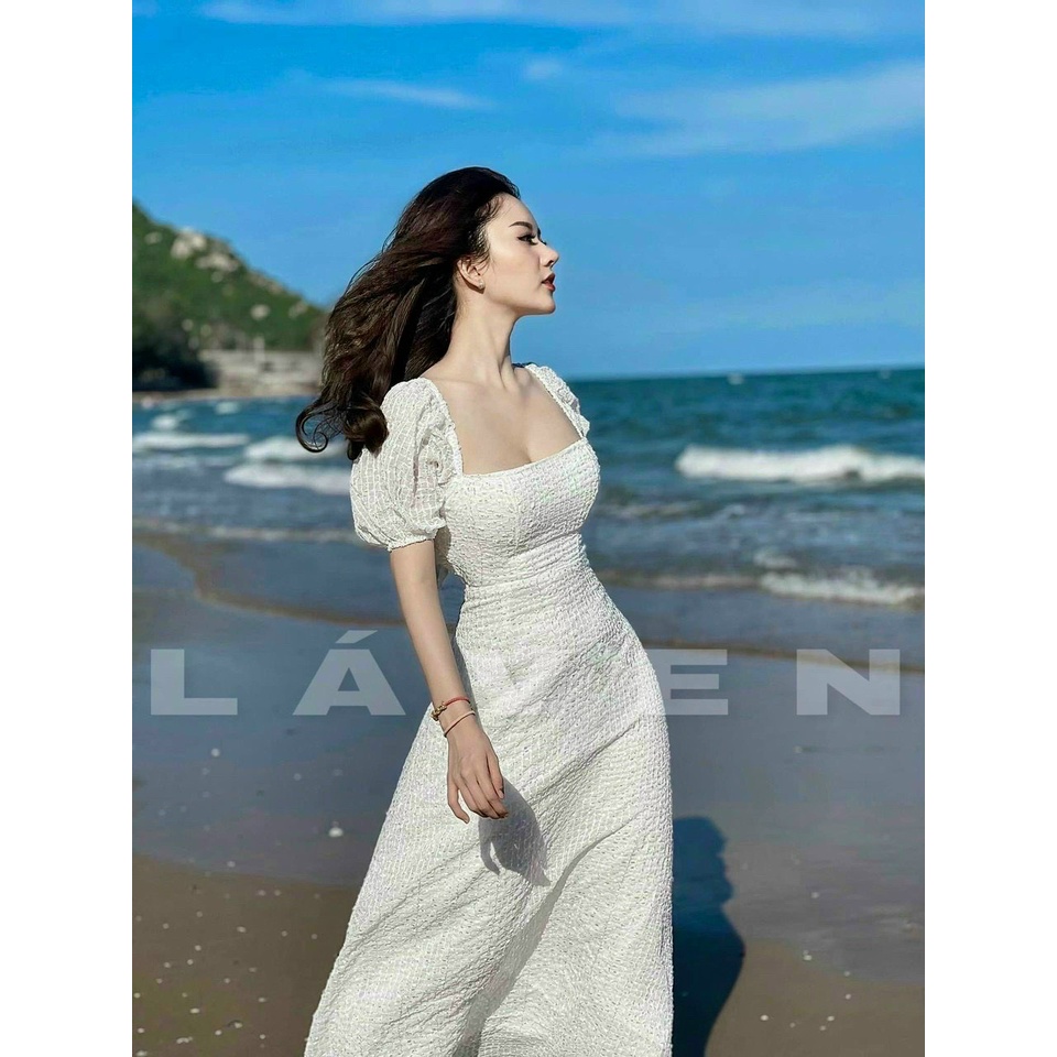 Đầm Maxi Dài Hở Lưng Đi Biển, Maxi Trắng Cổ Vuông Tay Phồng Sexy Thời Trang Nữ Minh Phúc | BigBuy360 - bigbuy360.vn