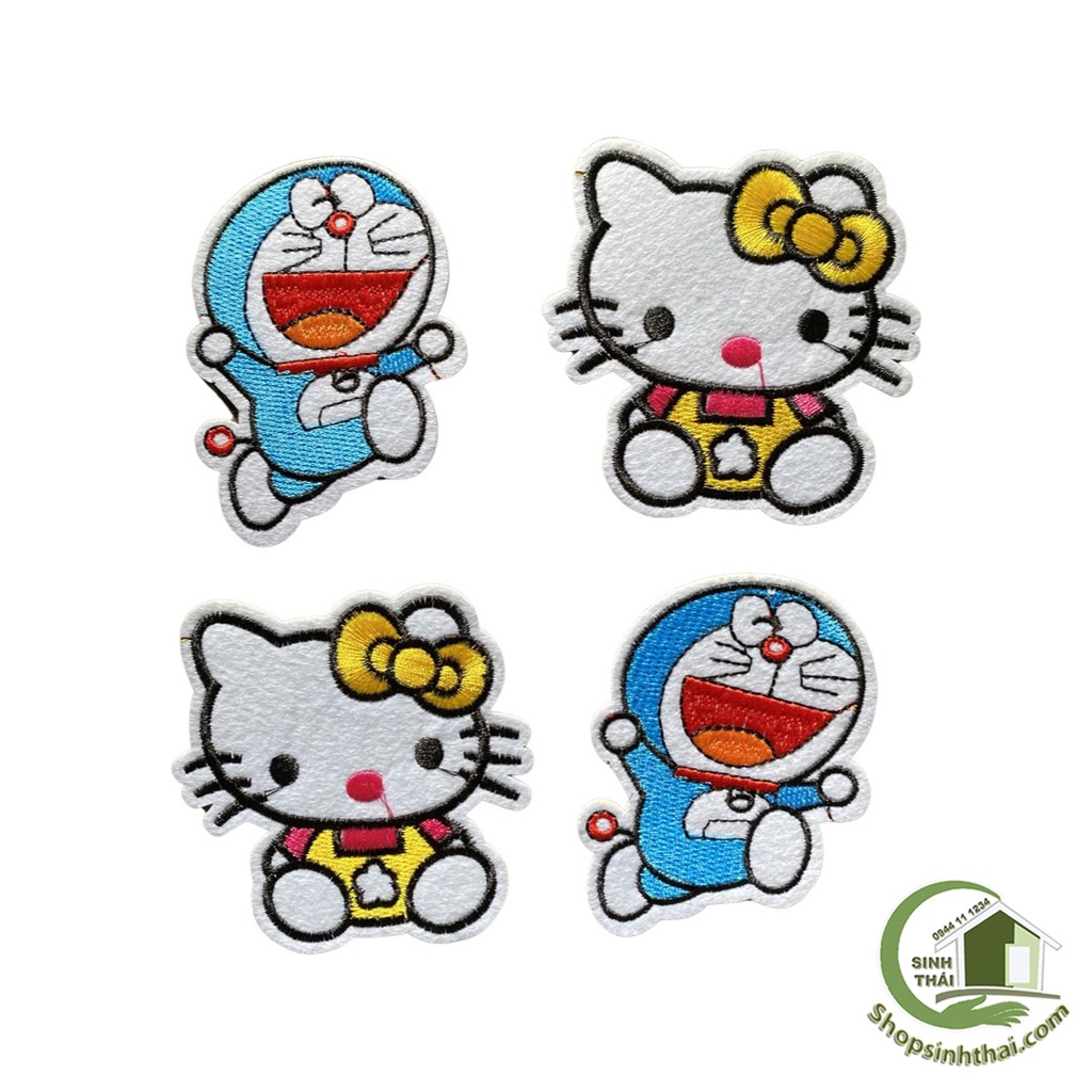 Miếng dán ủi quần áo hình hoa lá, doremon, hello kitty, con hổ, trái táo, hoa hồng - dán ủi vải thêu có sẵn keo