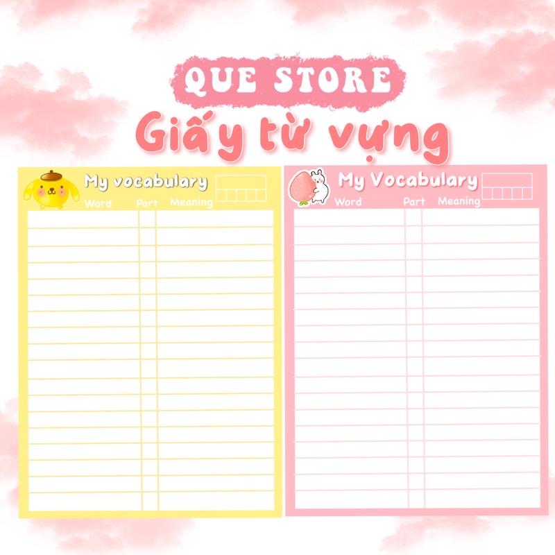 Giấy Học Từ Vựng Hiệu Quả QUE STORE thiết kế