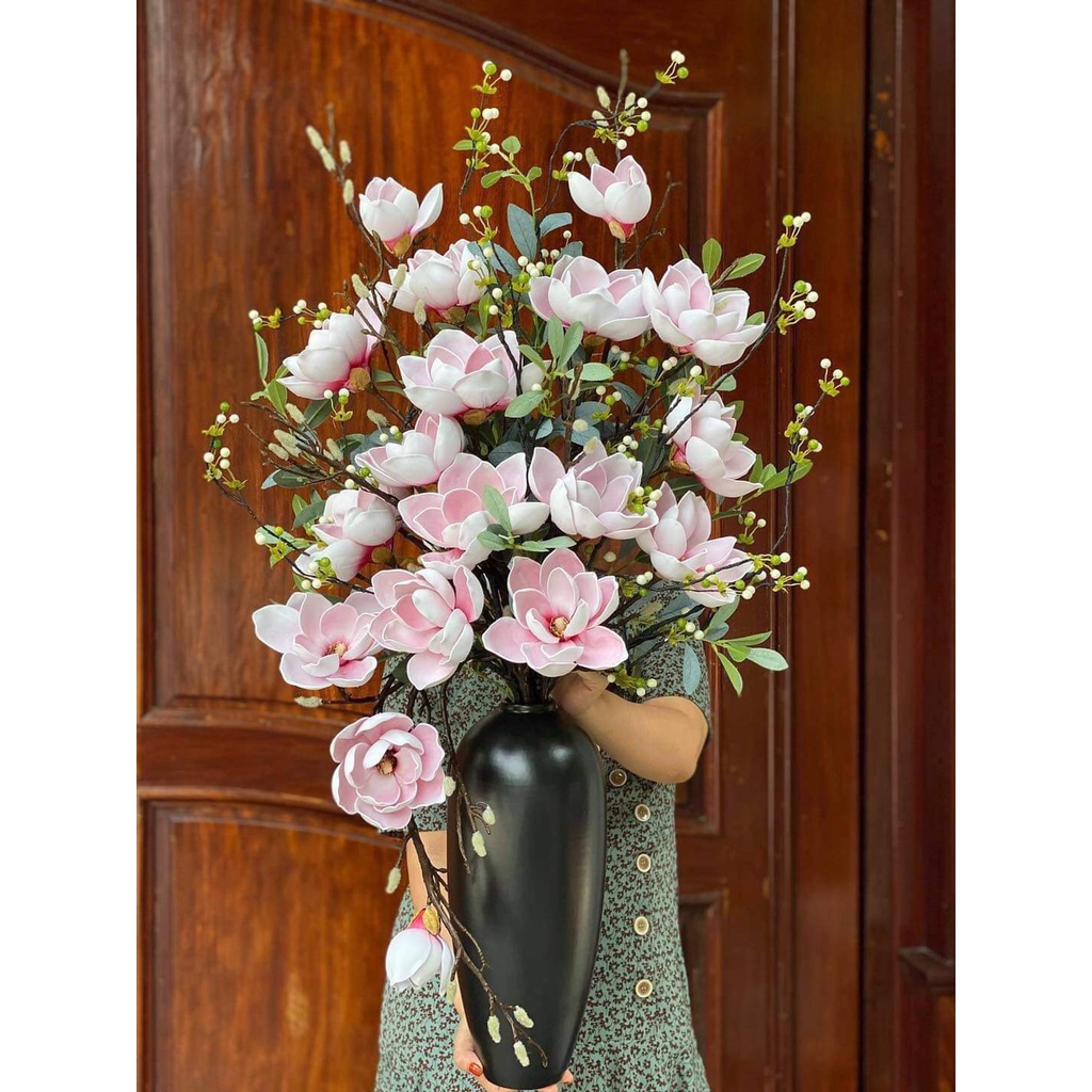 Lọ hoa decor trang trí phong cách vintage cao 36 cm cỡ to - Bình hoa gốm sứ Bát Tràng - Màu đen