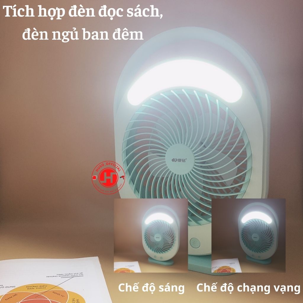 Quạt Mini - Quạt tích điện mini KM - F0336 tích hợp đèn học, đèn ngủ thời gian sử dụng từ 5-7h - HUSO