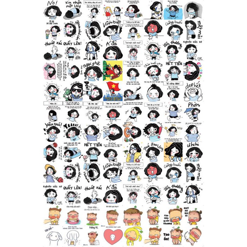 Combo 96 Tem Dán Sticker Cute Chủ Đề Dễ Thương