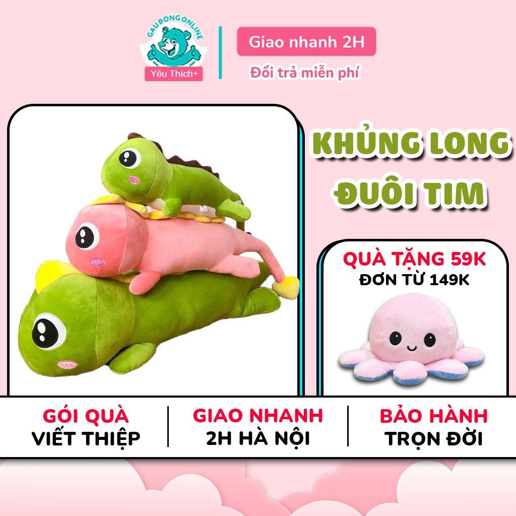 Gấu Bông Khủng Long Đuôi Tim chất nhung co dãn 4 chiều cao cấp, kích thước 1m9-1m5-1m2-85cm-60 cm