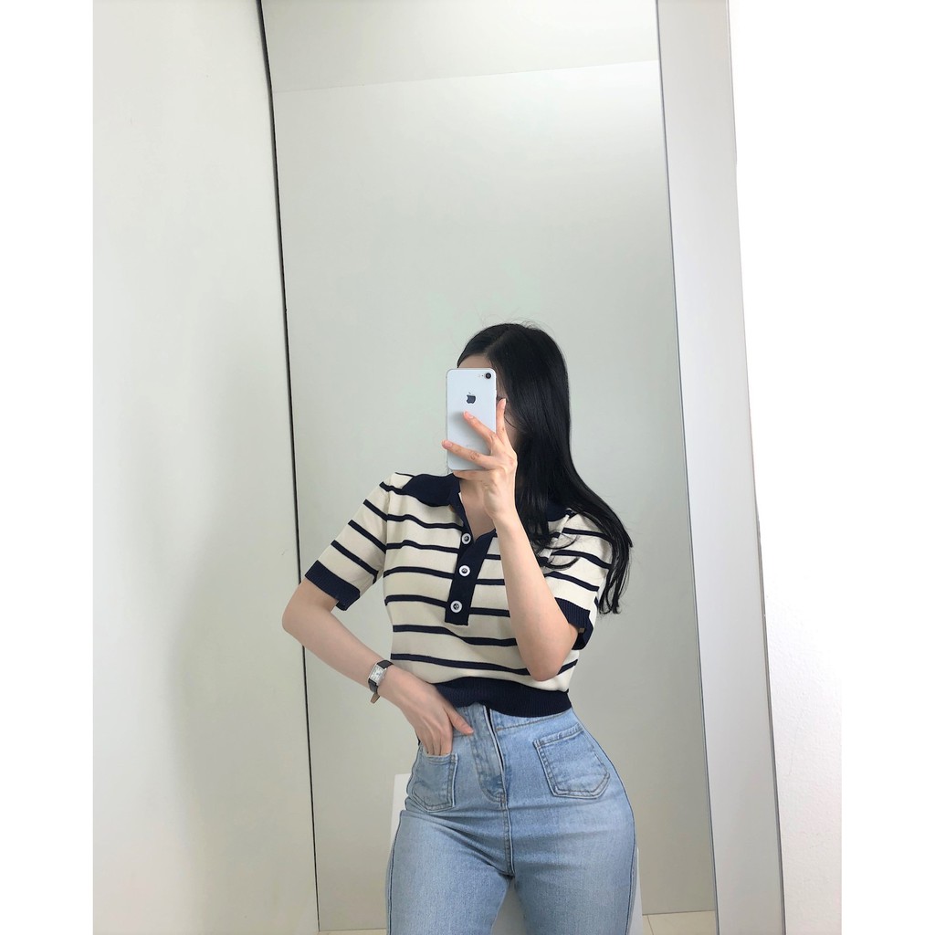 Áo thun nữ Ngắn tay Cổ bẻ POLO Phối cúc Ulzzang Hàn Quốc Áo Phông thun nữ Tay ngắn Có cổ Retro Thời trang | BigBuy360 - bigbuy360.vn