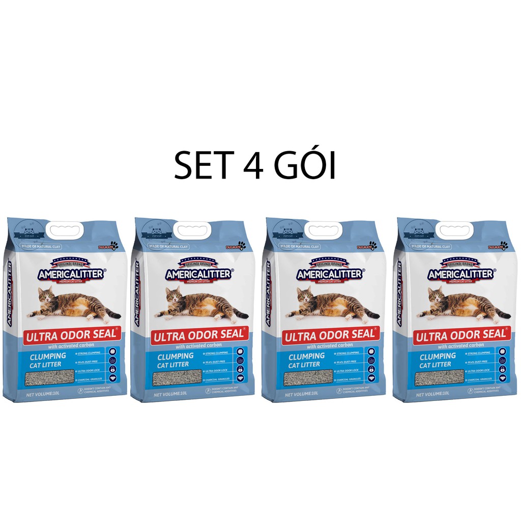 SET 4 GÓI Cát vệ sinh mèo America Litter 10 lít