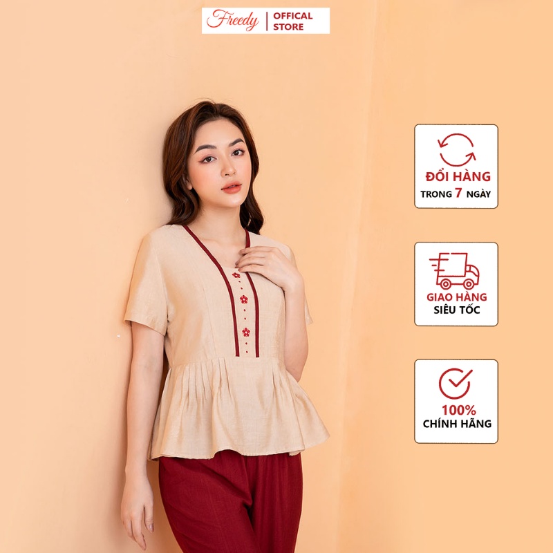 Đồ ngủ mặc nhà bộ ngắn tay nữ cao cấp Freedy - WBN1221