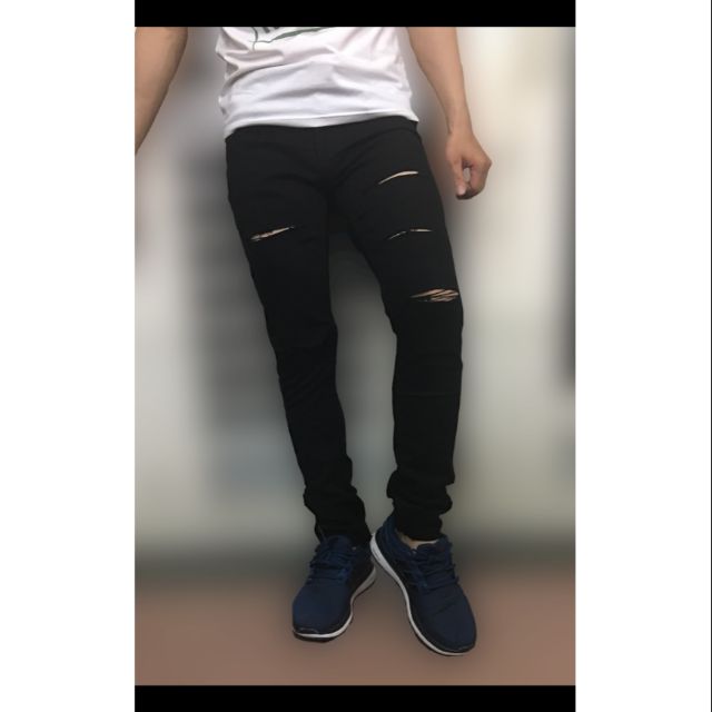 Quần jean đen nam rách gối cao cấp