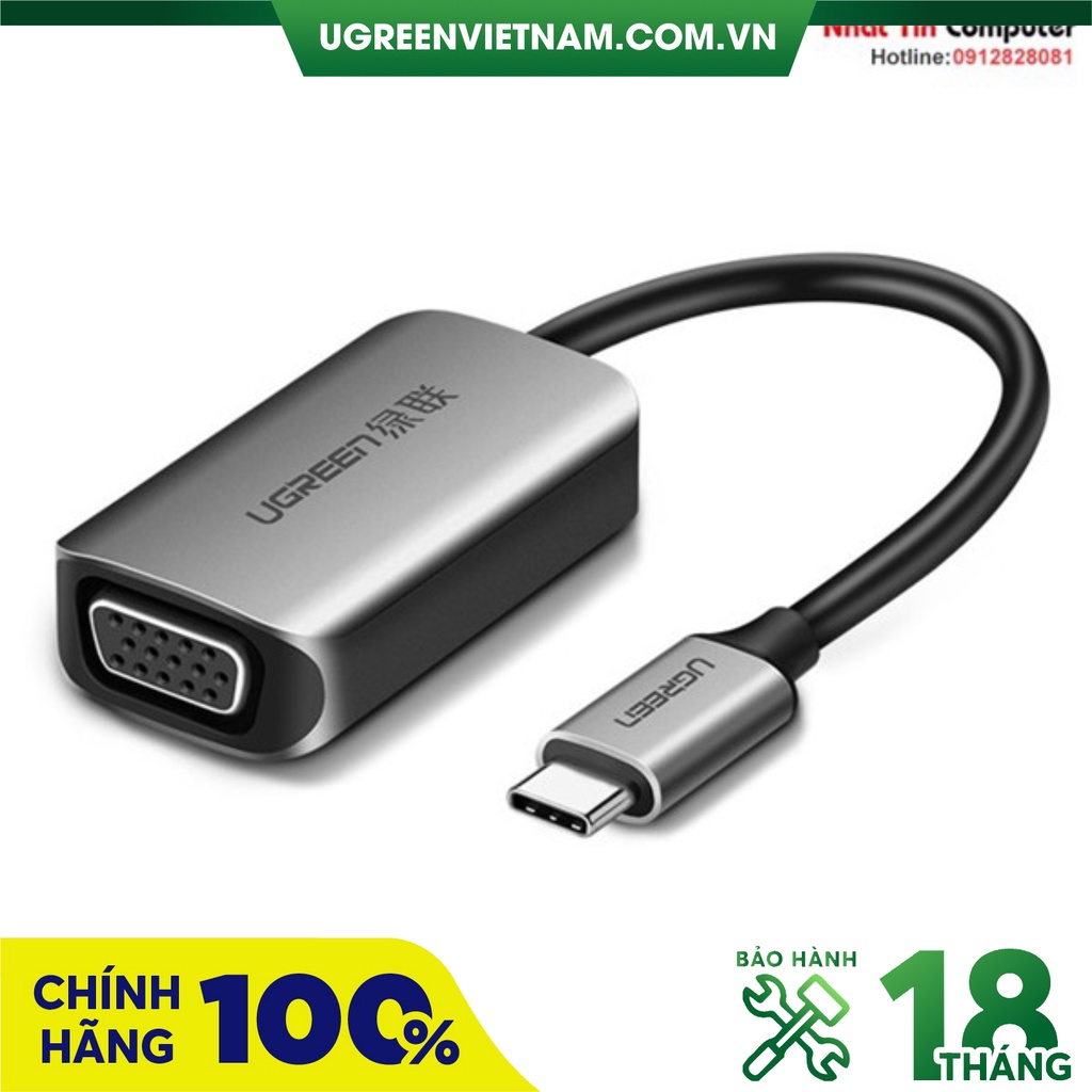Cáp chuyển đổi USB Type-C sang VGA vỏ nhôm Ugreen 50316 chính hãng