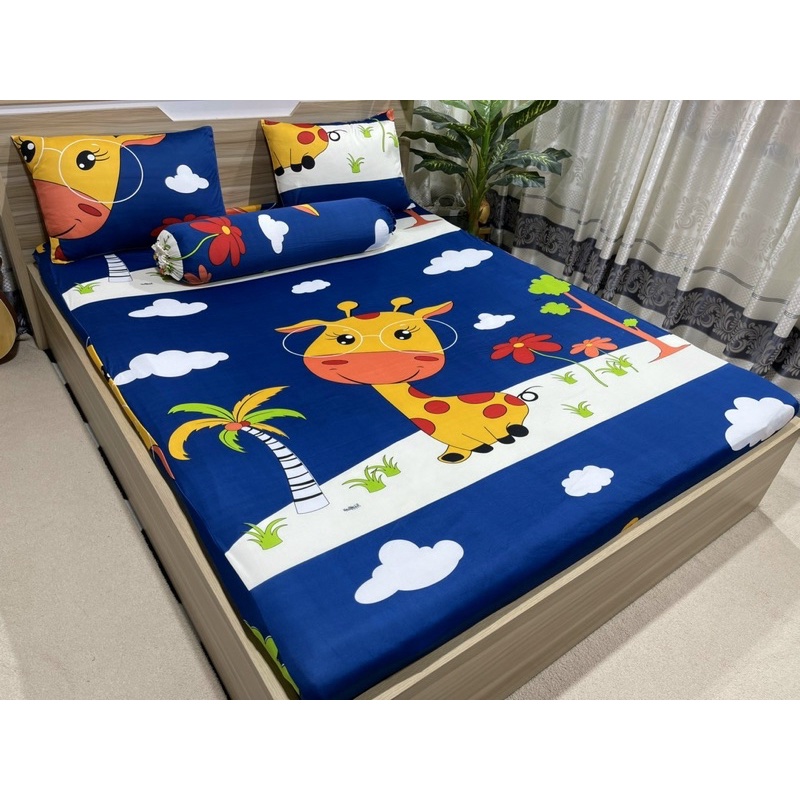 Bộ ga và vỏ gối thun Hang hình hoạt hình con hưu dễ thương