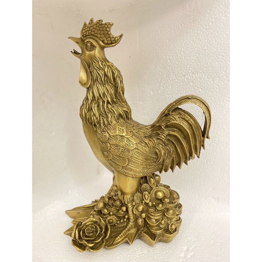 Tượng gà hoa hồng phong thuỷ chất liệu đồng vàng MS105