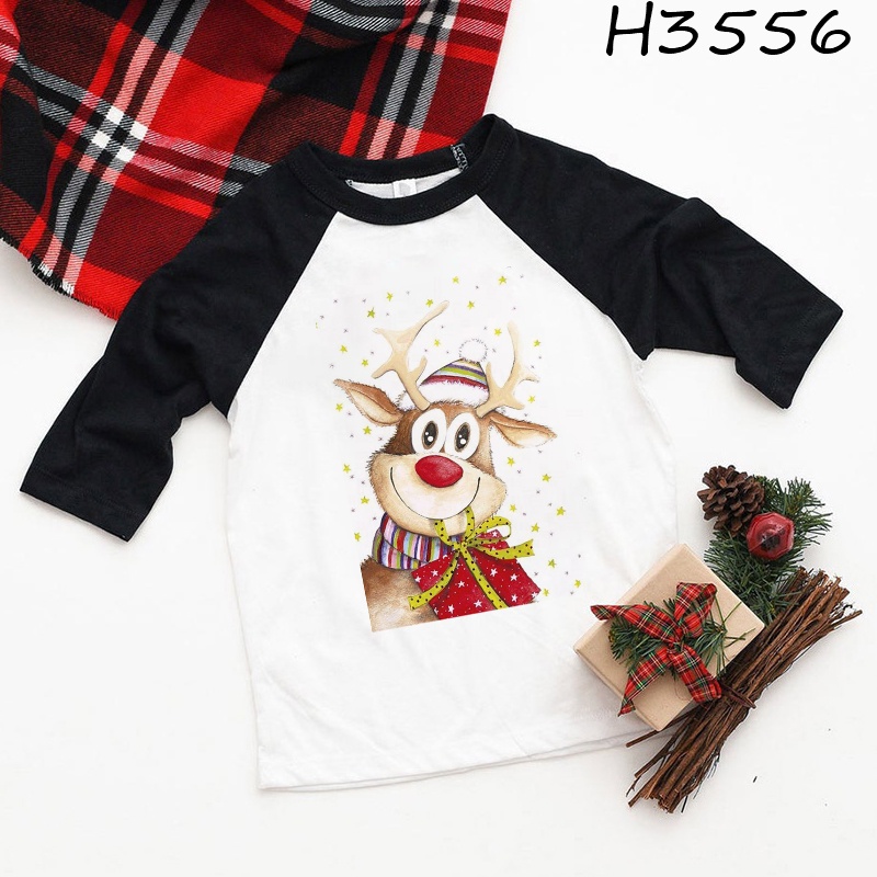Áo Thun raglan Hình Tuần Lộc Giáng Sinh Cho Bé Trai Bé Gái Sinh Nhật Tiệc Mừng Giáng Sinh