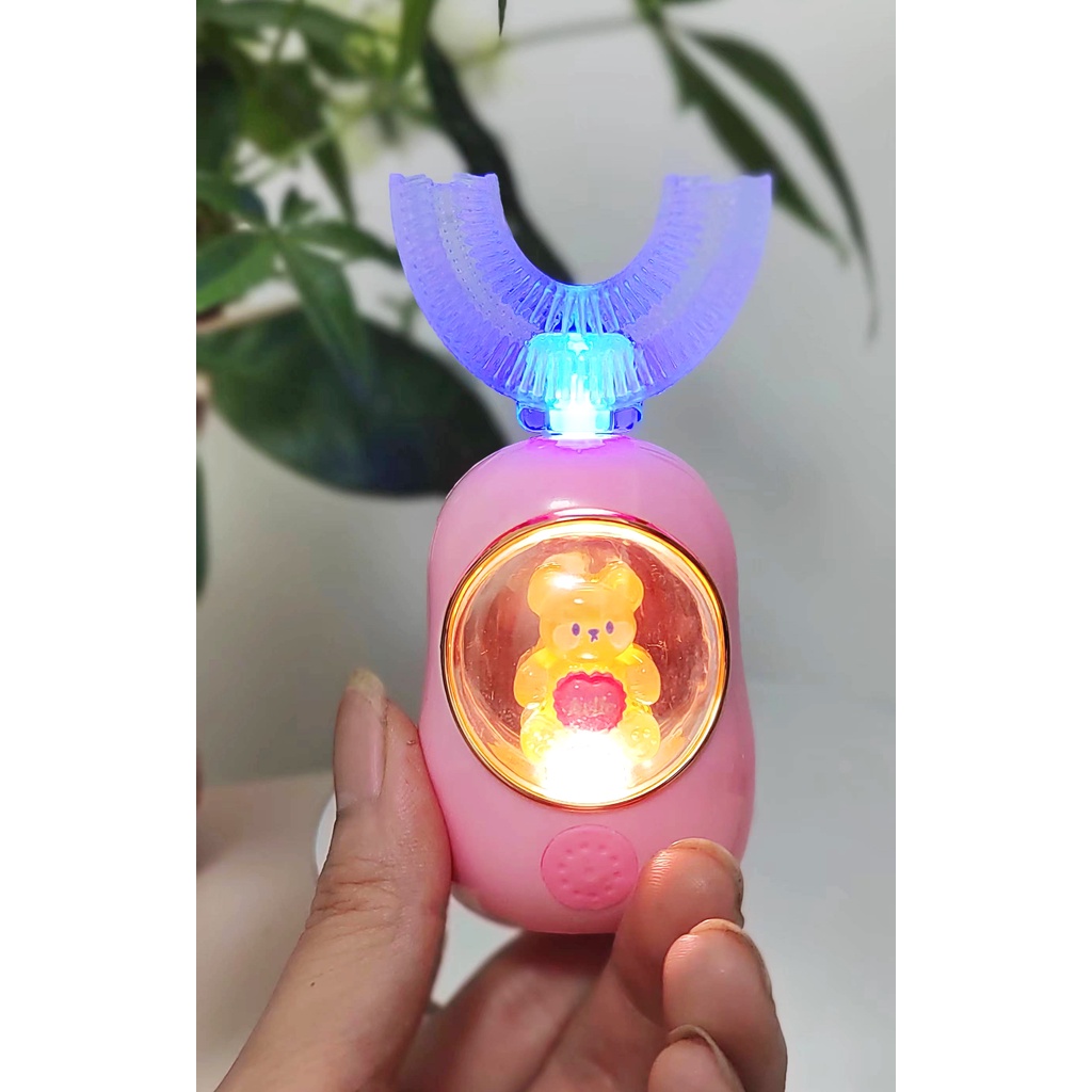 SHUKOUJIAN Bàn chải đánh răng điện trẻ em hình chữ U siêu mềm silicon thích hợp cho tre em 3 tuổi trở lên