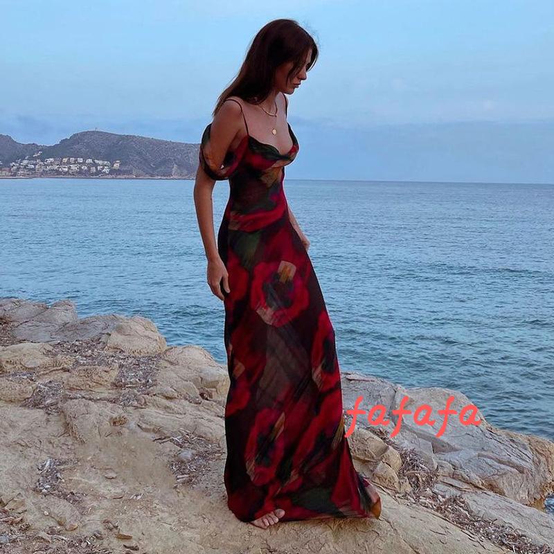 Đầm Dài Không Tay Mềm Mại In Họa Tiết Thời Trang Cho Nữ