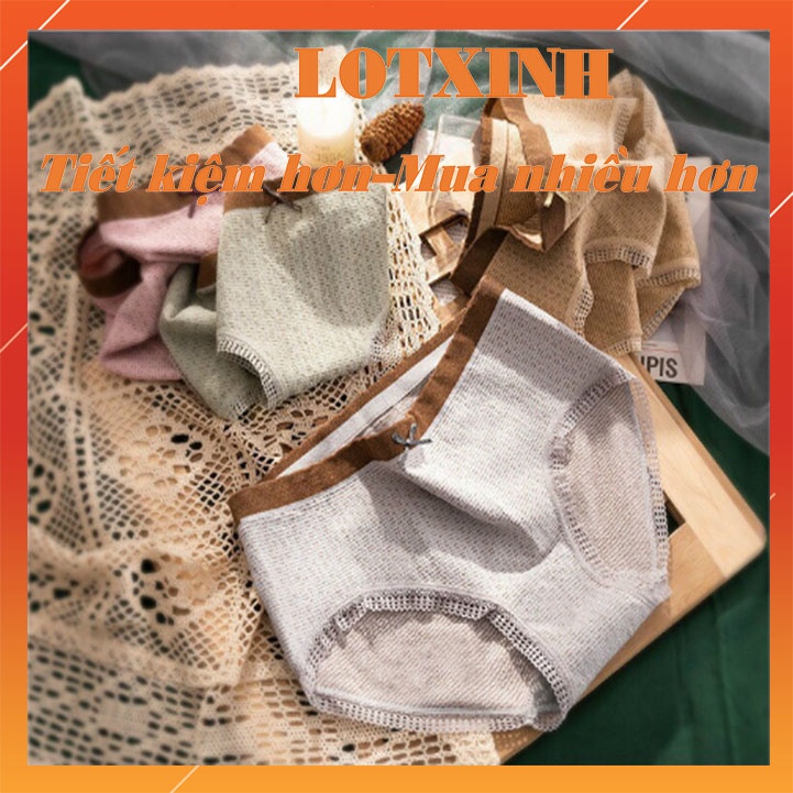 SET 3 Quần Lót Nữ Cotton phối viền ren thông hơi đính nơ xinh màu đẹp kháng khuẩn xuất nhật LOTNU12