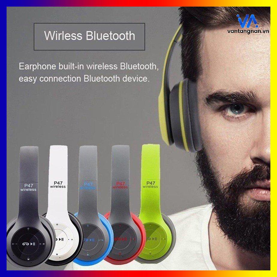 Tai Nghe Chụp Tai Bluetooth P47, Tai Không Dây Có Mic, Có Thẻ Nhớ, Âm Bass Cực Chất, Nghe Nhạc Cực
