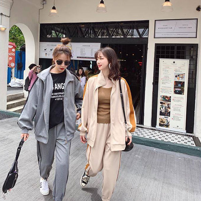 Set quần áo thể thao dài tay phong cách Hàn Quốc trẻ trung dành cho nữ