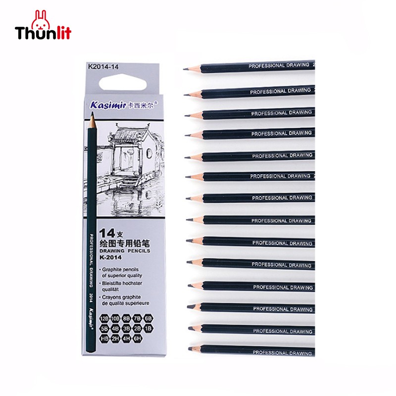 Bộ 14 bút chì Thunlit bằng gỗ dùng để phác thảo nghệ thuật cho học sinh