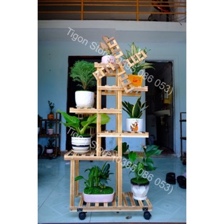 Kệ gỗ cây cảnh 6 tầng - cối xay gió
