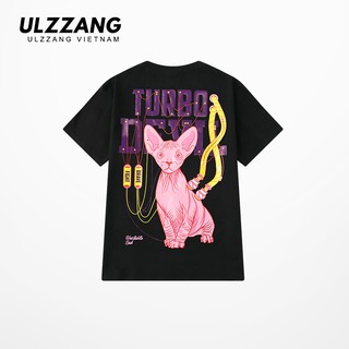 Áo thun tay lỡ ULZZANG cotton dáng unisex form rộng in hình mèo sphynx