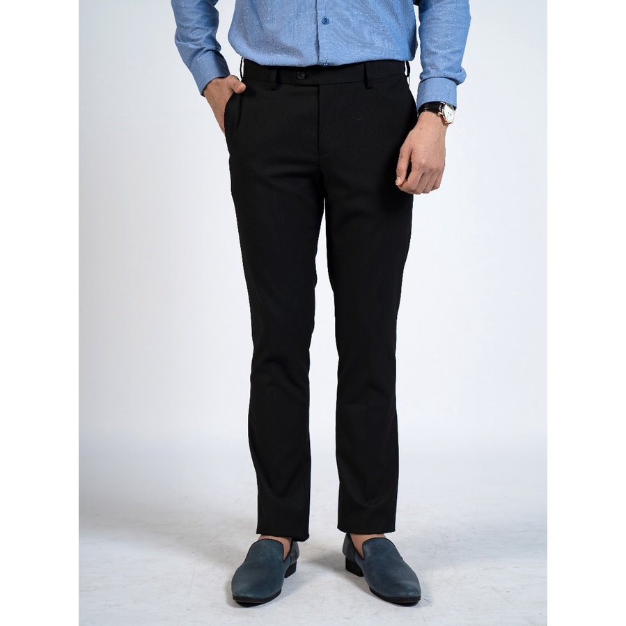 Quần Âu Nam Quần Tây Công Sở Cao Cấp OWEN QST220509 Dáng Slim Fit Ống Ôm Cạp Chun Màu Màu Đen Trơn Vải Polyester