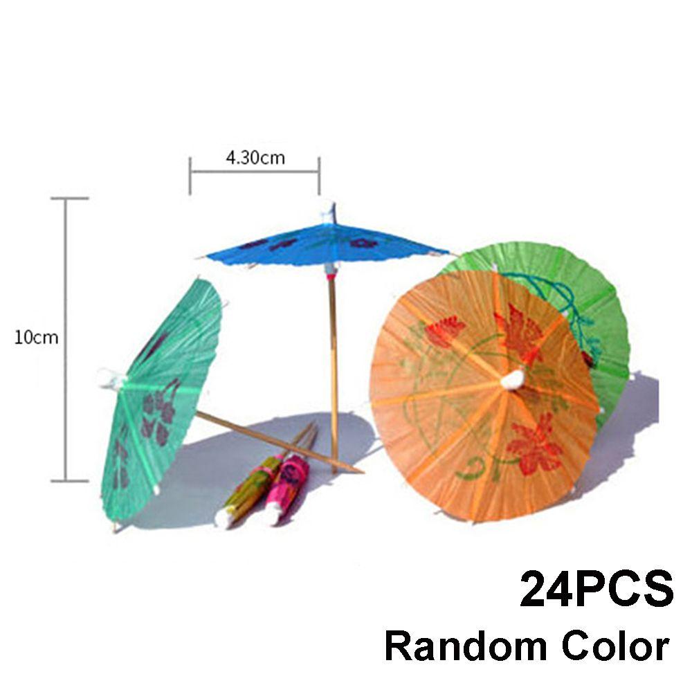Set 24 Que Cắm Trang Trí Bánh Hình Cây Dù Bằng Giấy Nhiều Màu Sắc