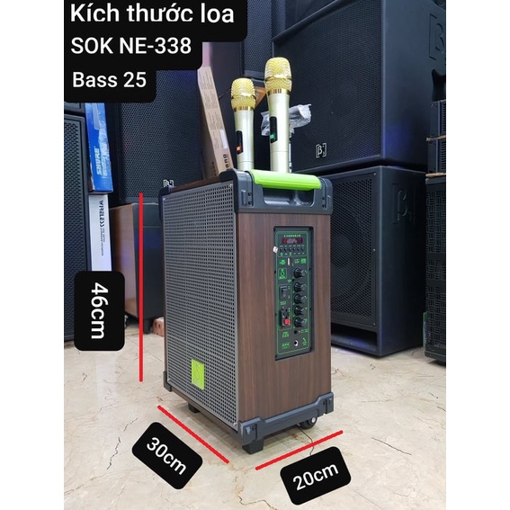 Loa kéo Karaoke Bluetooth SOK NE-338: Phiên bản 2022, Bass 25, Có 2 Micro không dây đi kèm