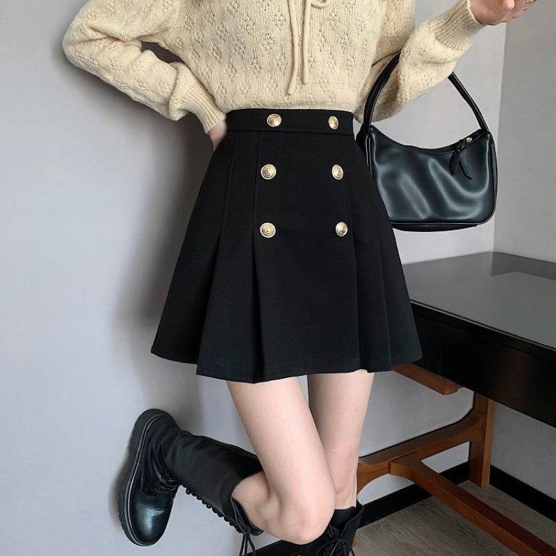 Chân váy xếp ly lưng cao 6 khuy dáng chữ A ngắn vải cao cấp Ladya Store M811
