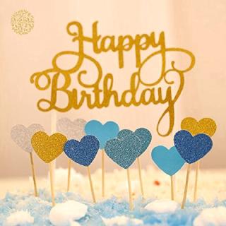 Phụ Kiện Trang Trí Bánh Kem Chữ Happy Birthday Đính Kim Tuyến Lấp Lánh Sang Trọng
