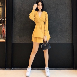 Jumpsuit cổ tim tay dài mặc đi làm đi chơi đều xinh (kèm hình thật)