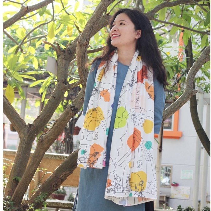 [Made by Tòhe] Khăn Lụa Linen họa tiết sắc màu (có kèm hộp đựng)