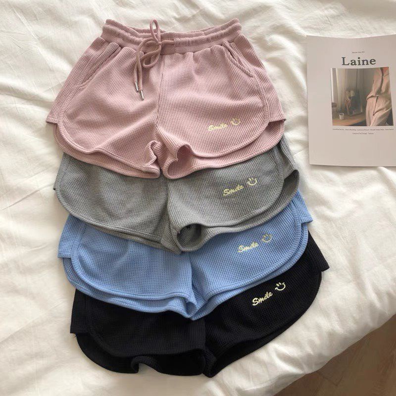 Quần Short Đùi Thêu Smile[FREESHIP]Quần đùi chất tổ ong dày dặn Unisex phong cách năng động