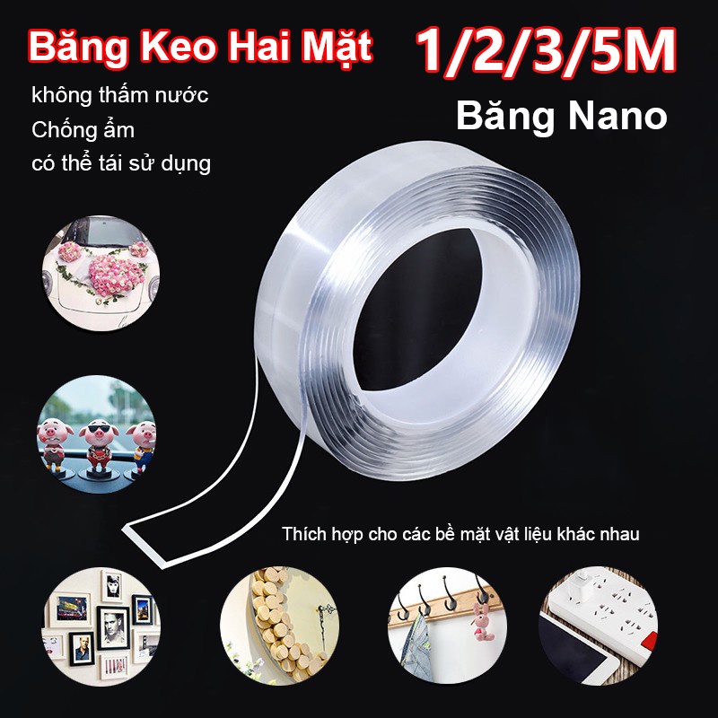 Cuộn Băng Keo Hai Mặt Trong Suốt Có Thể Tái Sử Dụng Độ Dính Cao Dài 1/2/3/5M