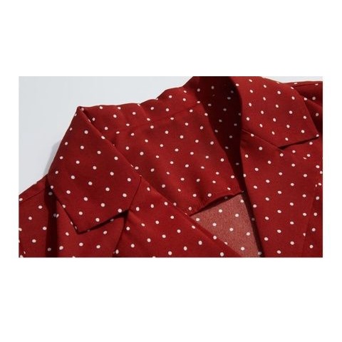 Đầm Sơ Mi Đỏ Dáng Dài Ôm Eo Họa Tiết Chấm Bi Cổ Điển Kiểu Pháp