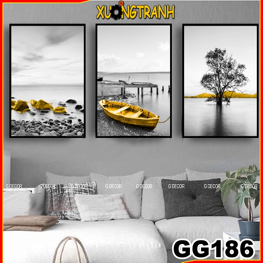 Tranh treo tường canvas 3 bức phong cách Bắc Âu 186, tranh cảnh biển trang trí phòng khách, phòng ngủ, phòng ăn,spa
