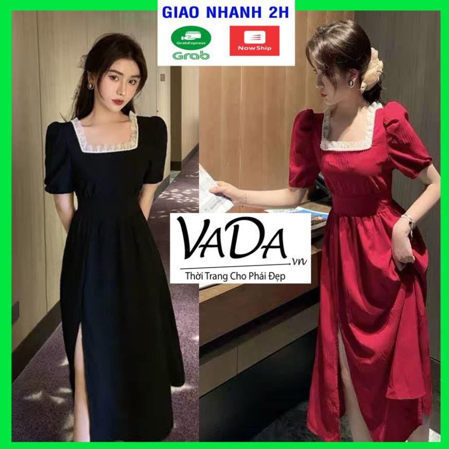 Đầm cổ vuông viền ren dự tiệc tay ngắn xinh đẹp dễ thương cho đi chơi, đi đám cưới cao cấp - Thời Trang VADA - D70 *