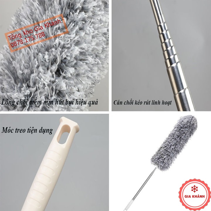 Chổi Quét Trần Gấp Gọn, Lau Bụi, Phất Trần Nhà Thông Minh