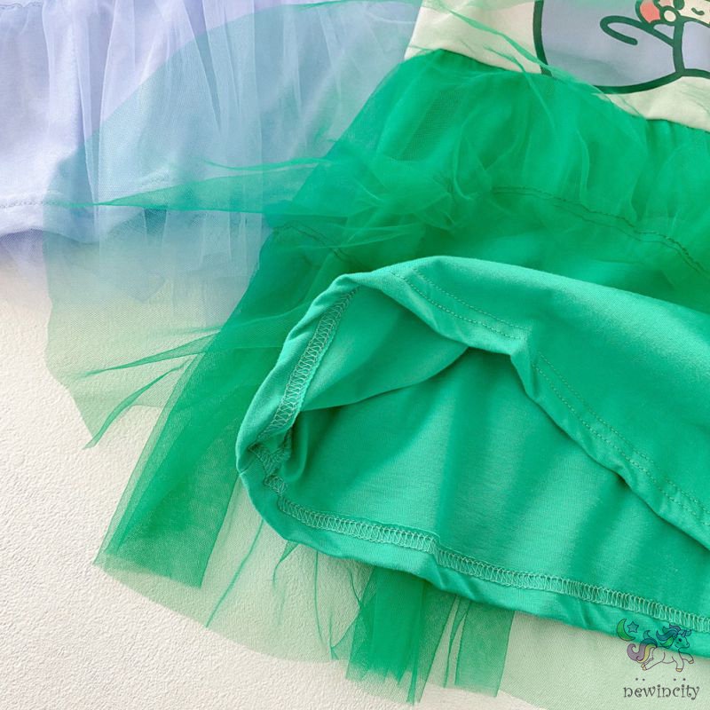 Đầm Cotton Ngắn Tay In Họa Tiết Hoạt Hình Thời Trang Mùa Hè Hàn Quốc Cho Bé Gái