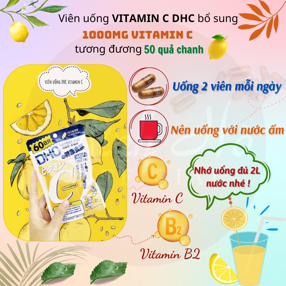 Viên uống Vitamin C DHC Nhật Bản gói 60 viên / 180 viên hỗ trợ sáng da, giảm vết thâm và tăng cường sức đề kháng