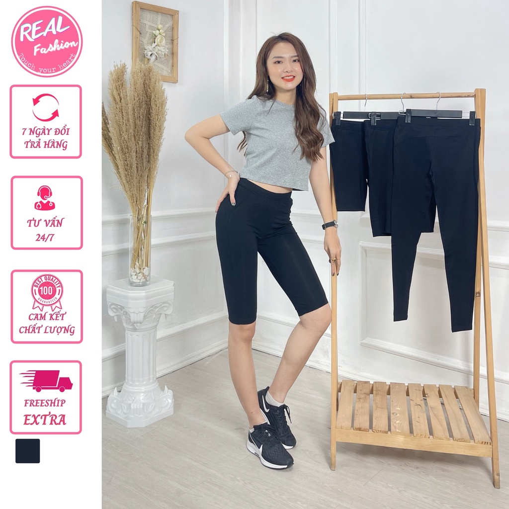 Quần Legging lửng,quần legging ngố nữ ,cạp cao co giãn 4 chiều ngoại cỡ đến 110kg Real Fashion