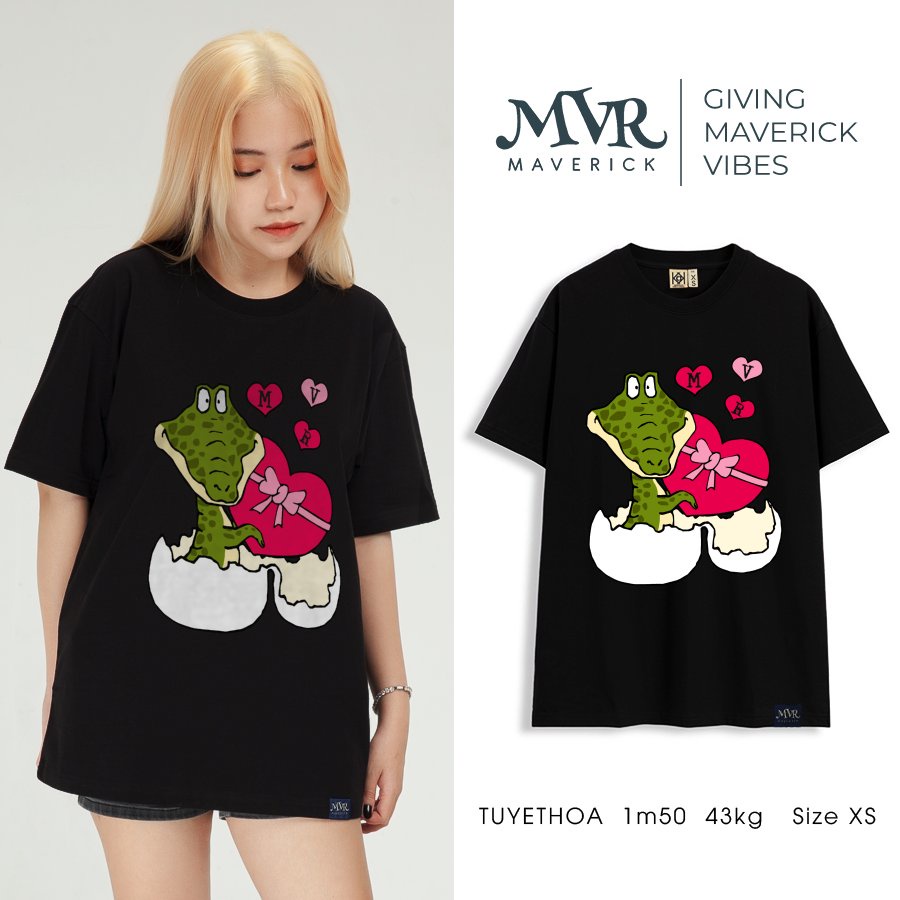 Áo Thun Cặp Hình Cá Sấu Vẽ Theo Phong Cách Khùm Điên Con Xấu Cute Tay Lỡ Phôm Rộng 3734