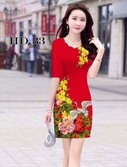 Đầm in hoa 3D cao cấp