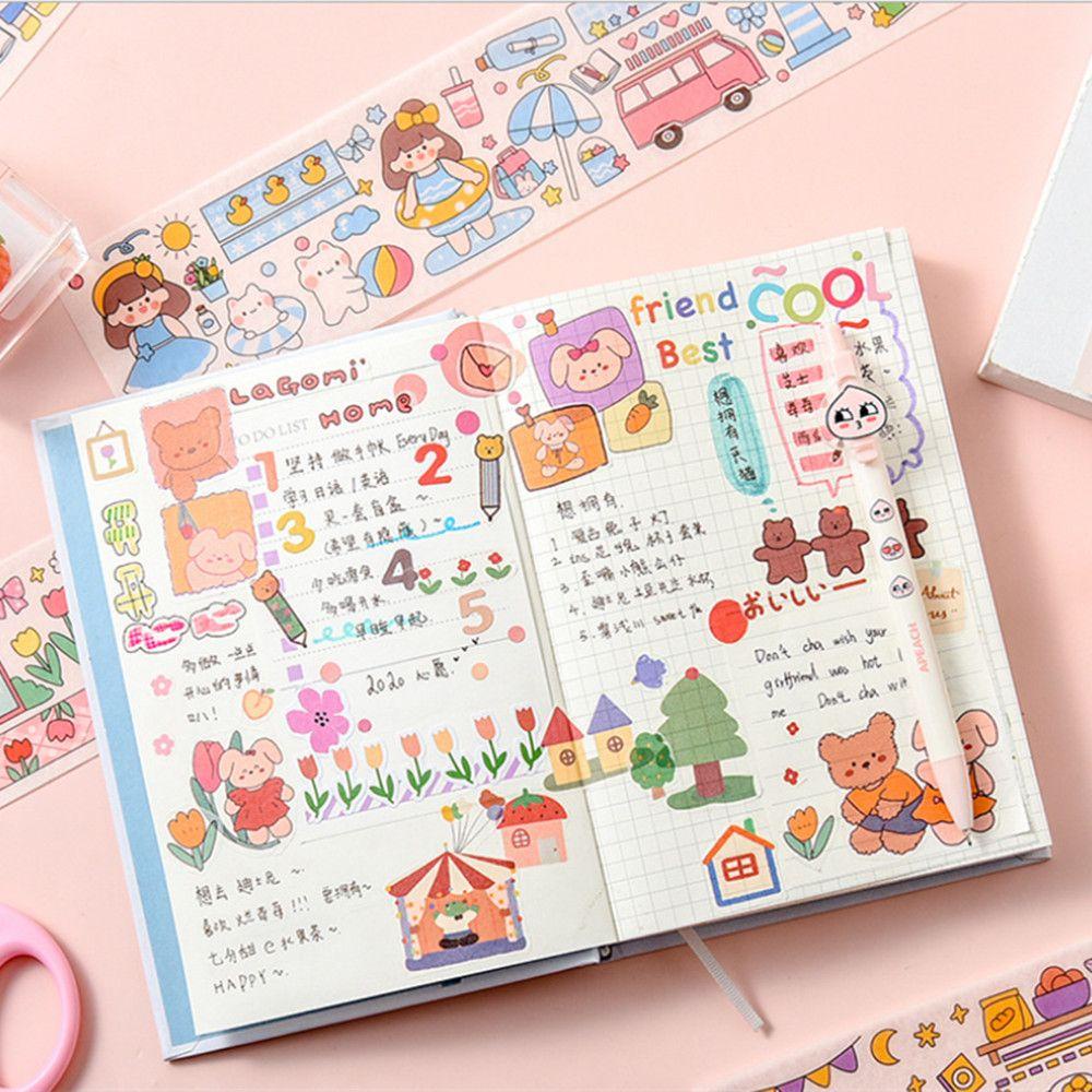 1 Cuộn Giấy Washi In Họa Tiết Hoạt Hình Dễ Thương Trang Trí Sổ Tay / Nhật Ký DIY