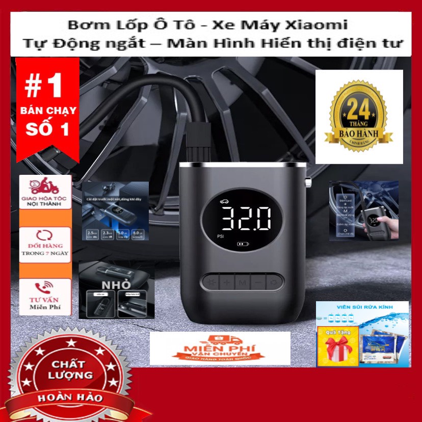 Bơm lốp ô tô , Xe máy Xiaomi [Bảo hành 24 tháng] máy bơm lốp ô tô xe máy tự động ngắt siêu khỏe , bền màn hình điện tử