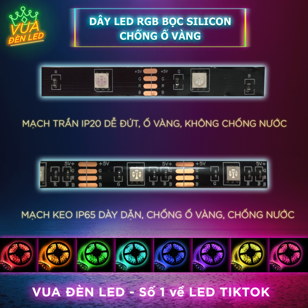 Đèn led Tiktok 3m 5m RGB 16 triệu màu điều khiển bằng điện thoại, nháy theo nhạc, combo dây led đổi màu kèm dây kết nối