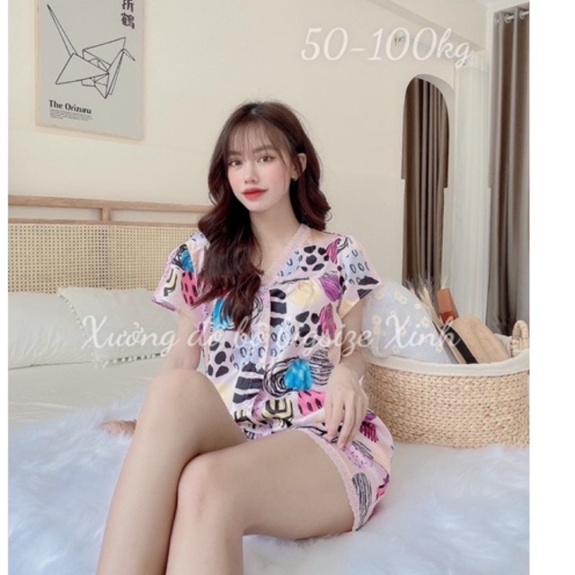 (50-85kg) BỘ PỊJAM LỤA ĐÙI BIGSIZE PHỐI MÀU XINH TƯƠI