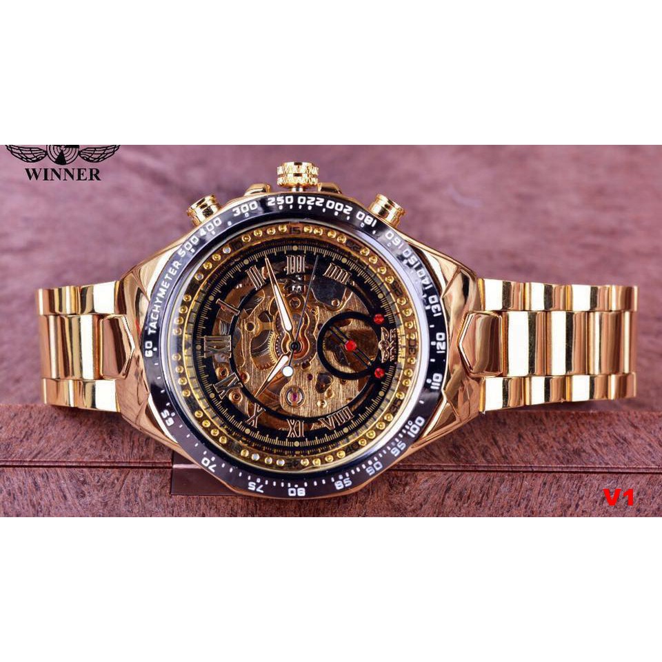 Đồng hồ nam dây thép không gỉ Winner automatic cơ lộ máy